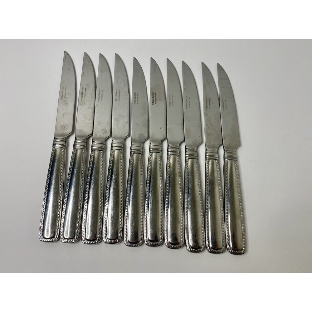 10 Reed & Barton BARRETT Rope Feathered Edge Stainless Steak Knives 9 3/8"